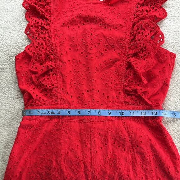Built By Dreamers Red Lace Jumpsuit Size Medium Eyelet Ruffle Hem Capri Length - Picture 6 of 13